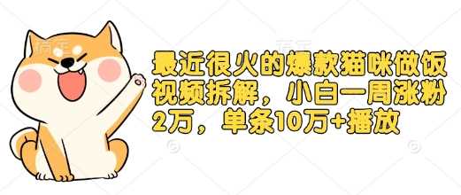 最近很火的爆款猫咪做饭视频拆解，小白一周涨粉2万，单条10万+播放(附保姆级教程)好创网-专注优质VIP网课 网络创业落地实操课程资源分享 – 每天更新_高质量项目输出好创网
