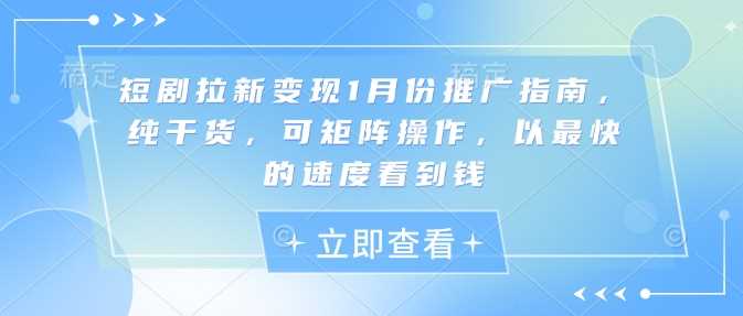 短剧拉新变现1月份推广指南，纯干货，可矩阵操作，以最快的速度看到钱好创网-专注优质VIP网课 网络创业落地实操课程资源分享 – 每天更新_高质量项目输出好创网