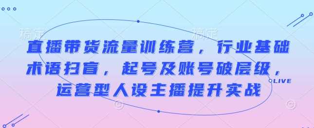 直播带货流量训练营,行业基础术语扫盲,起号及账号破层级,运营型人设主播提升实战好创网-专注优质VIP网课 网络创业落地实操课程资源分享 – 每天更新_高质量项目输出好创网