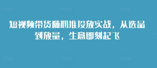 短视频带货随心推投放实战，从选品到放量，生意即刻起飞好创网-专注优质VIP网课 网络创业落地实操课程资源分享 – 每天更新_高质量项目输出好创网