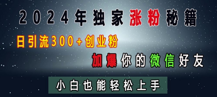 2024年独家涨粉秘籍，日引流300+创业粉，加爆你的微信好友，小白也能轻松上手好创网-专注优质VIP网课 网络创业落地实操课程资源分享 – 每天更新_高质量项目输出好创网