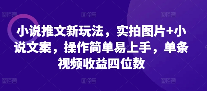 小说推文新玩法，实拍图片+小说文案，操作简单易上手，单条视频收益四位数好创网-专注优质VIP网课 网络创业落地实操课程资源分享 – 每天更新_高质量项目输出好创网