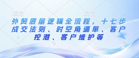 外贸底层逻辑全流程，十七步成交法则、时空角逼单、客户挖潜、客户维护等好创网-专注优质VIP网课 网络创业落地实操课程资源分享 – 每天更新_高质量项目输出好创网