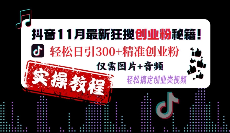 抖音11月最新狂揽创业粉秘籍，轻松日引300+精准创业粉，仅需图片+音频，轻松搞定创业类视频好创网-专注优质VIP网课 网络创业落地实操课程资源分享 – 每天更新_高质量项目输出好创网