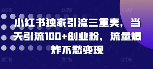 小红书独家引流三重奏，当天引流100+创业粉，流量爆炸不愁变现【揭秘】好创网-专注优质VIP网课 网络创业落地实操课程资源分享 – 每天更新_高质量项目输出好创网