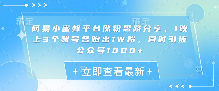 网易小蜜蜂平台涨粉思路分享，1晚上3个账号各跑出1W粉，同时引流公众号1000+好创网-专注优质VIP网课 网络创业落地实操课程资源分享 – 每天更新_高质量项目输出好创网