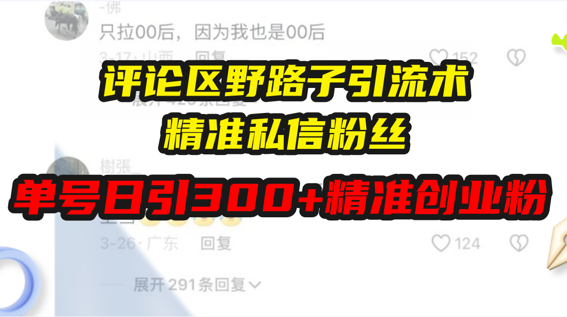评论区野路子引流术，精准私信粉丝，单号日引流300+精准创业粉好创网-专注优质VIP网课 网络创业落地实操课程资源分享 – 每天更新_高质量项目输出好创网